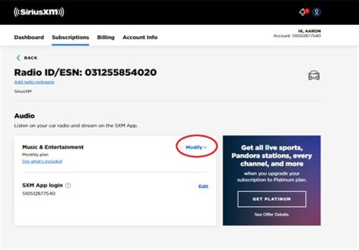 How do I access my SiriusXM account?