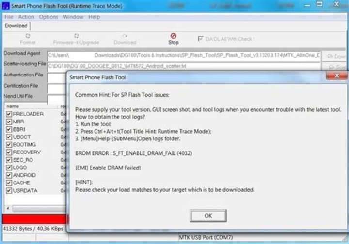 What does s _ COM port open fail mean on SP flash tool?