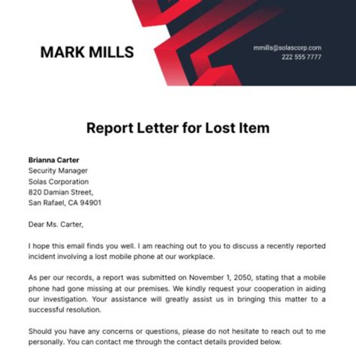What should be included in lost and found letter?
